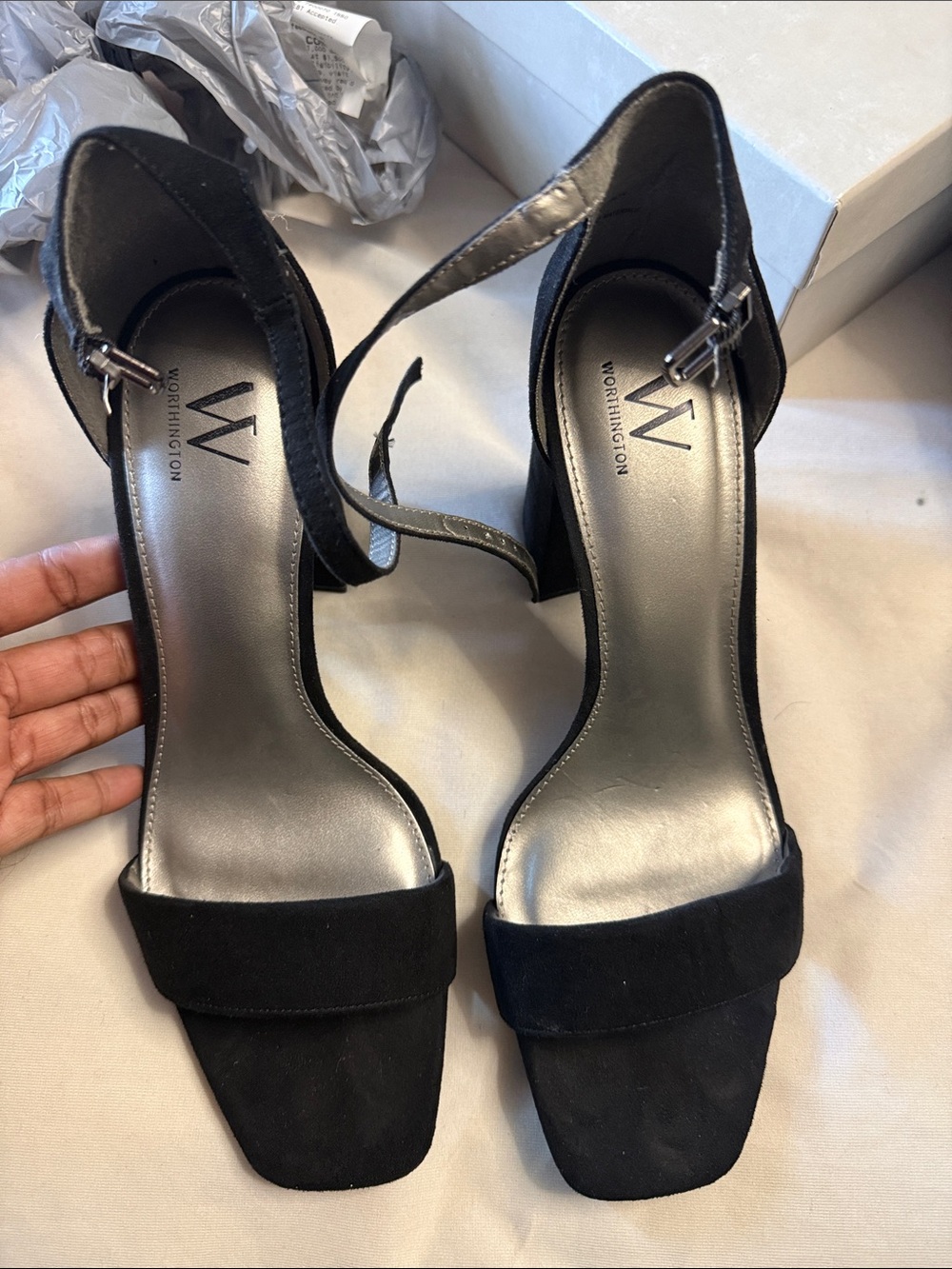 Worthington Black Suede Ankle-Strap Block Heels